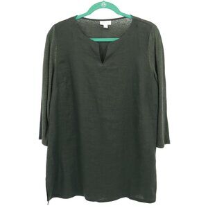 J. Jill Linen Tunic Top Womens M Green Boho Classic Casual Modest Preppy Relaxed